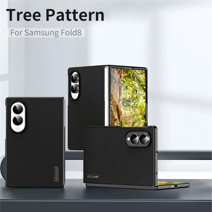 For Samsung Galaxy Z Fold8 Case Wood Texture PU Leather Coated PC TPU Phone Cover - Black - 2
