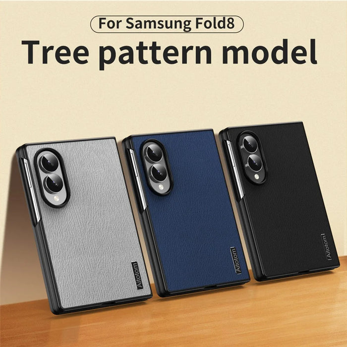 For Samsung Galaxy Z Fold8 Case Wood Texture PU Leather Coated PC TPU Phone Cover - Black - 3