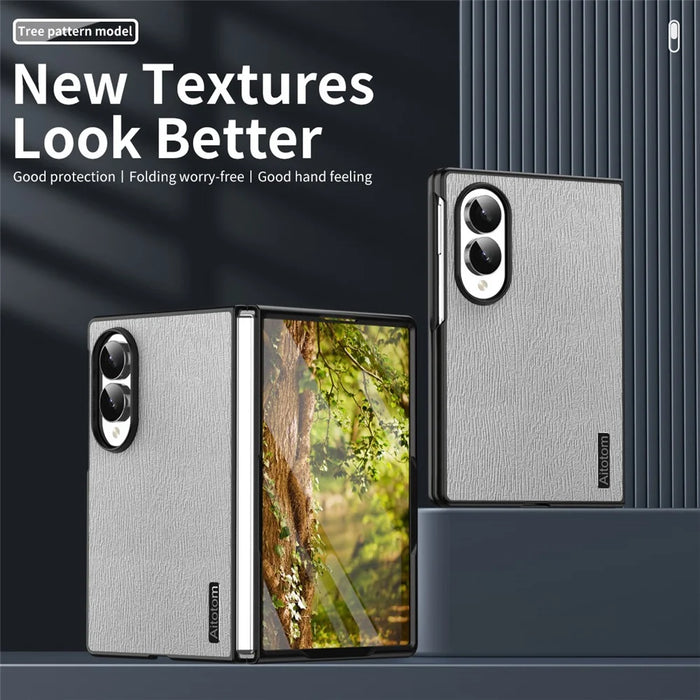 For Samsung Galaxy Z Fold8 Case Wood Texture PU Leather Coated PC TPU Phone Cover - Black - 4