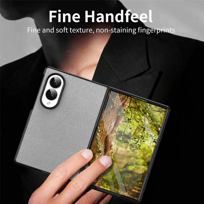 For Samsung Galaxy Z Fold8 Case Wood Texture PU Leather Coated PC TPU Phone Cover - Black - 7