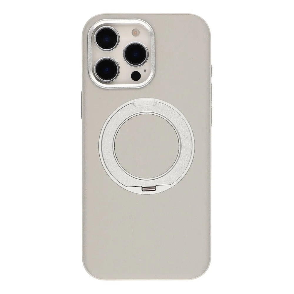 For iPhone 16 Pro Max Case Magnetic Rotatable Kickstand Leather + PC + TPU Phone Cover with Camera Control Button - Grey - 1