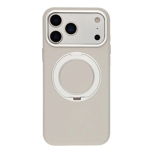 For iPhone 18 Pro Max / 17 Pro Max Case Magnetic Rotatable Kickstand Leather + PC + TPU Phone Cover with Camera Control Button - Grey - 1