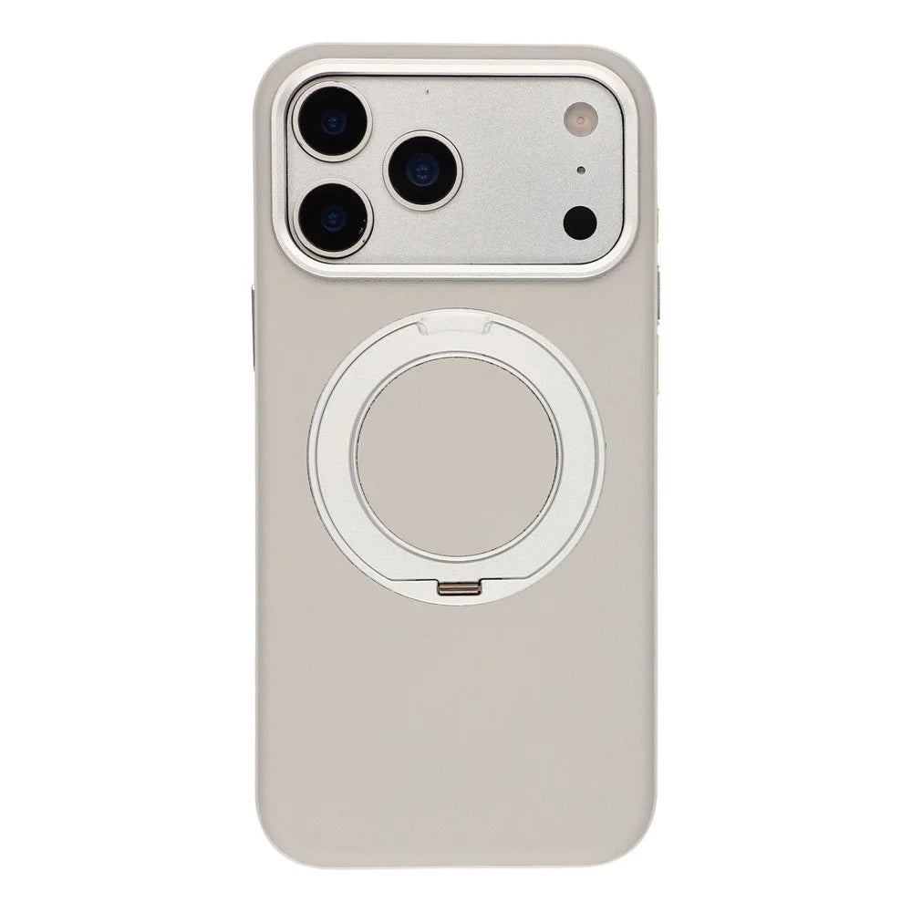 For iPhone 18 Pro / 17 Pro Case Magnetic Rotatable Kickstand Leather + PC + TPU Phone Cover with Camera Control Button - Grey - 1