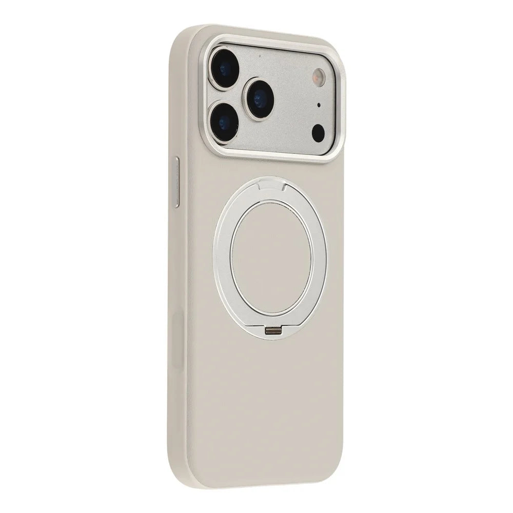 For iPhone 18 Pro / 17 Pro Case Magnetic Rotatable Kickstand Leather + PC + TPU Phone Cover with Camera Control Button - Grey - 2
