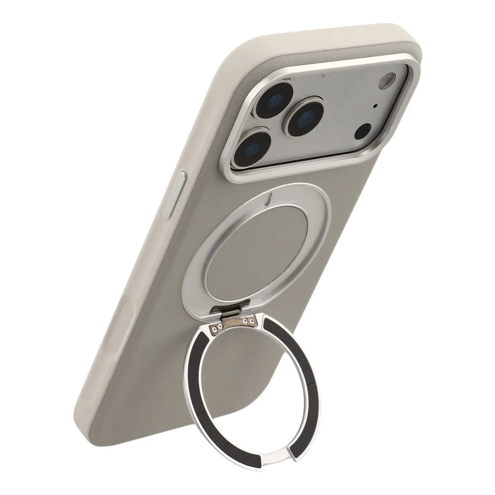 For iPhone 18 Pro / 17 Pro Case Magnetic Rotatable Kickstand Leather + PC + TPU Phone Cover with Camera Control Button - Grey - 3