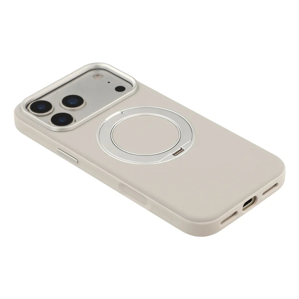 For iPhone 18 Pro / 17 Pro Case Magnetic Rotatable Kickstand Leather + PC + TPU Phone Cover with Camera Control Button - Grey - 5