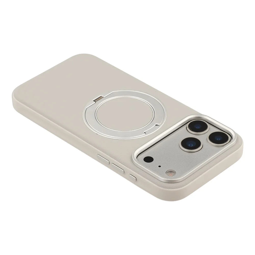 For iPhone 18 Pro / 17 Pro Case Magnetic Rotatable Kickstand Leather + PC + TPU Phone Cover with Camera Control Button - Grey - 6