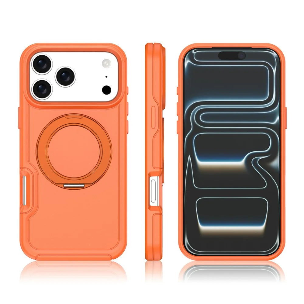 For iPhone 17 Pro Max Case Rotating Kickstand Dual-Layer PC + TPU Phone Protective Cover - Orange - 5
