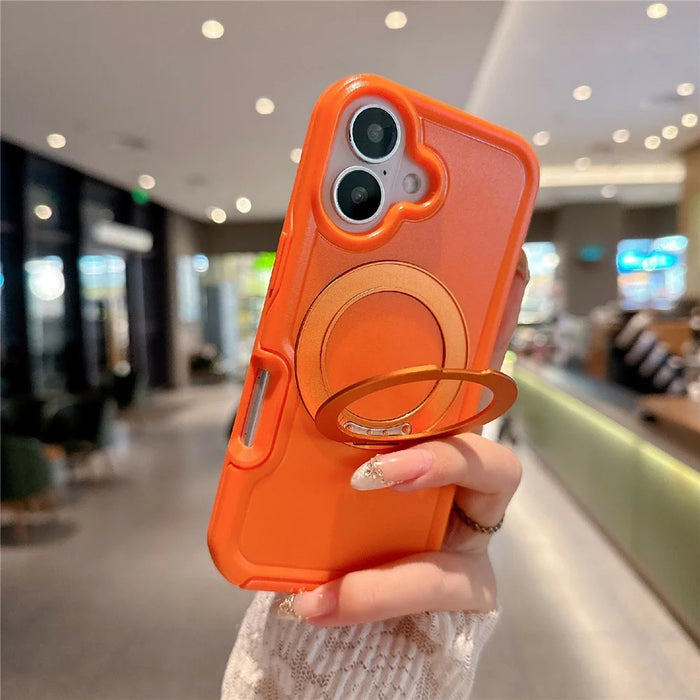 For iPhone 17 Case Rotating Kickstand Dual-Layer PC + TPU Phone Protective Cover - Orange - 4