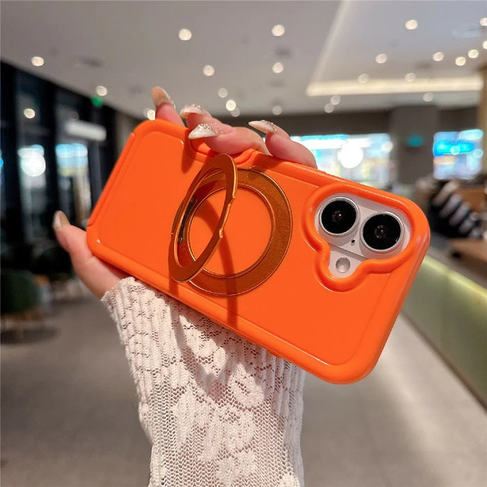 For iPhone 17 Case Rotating Kickstand Dual-Layer PC + TPU Phone Protective Cover - Orange - 5