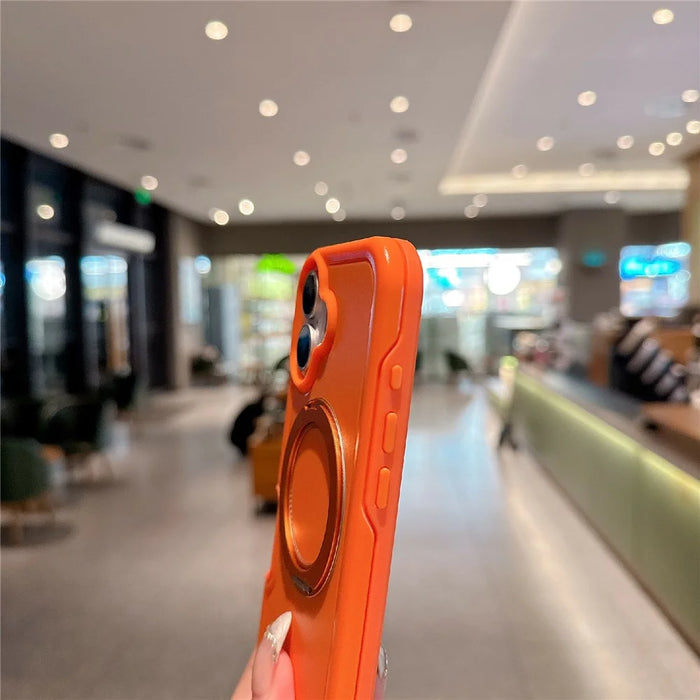 For iPhone 17 Case Rotating Kickstand Dual-Layer PC + TPU Phone Protective Cover - Orange - 6