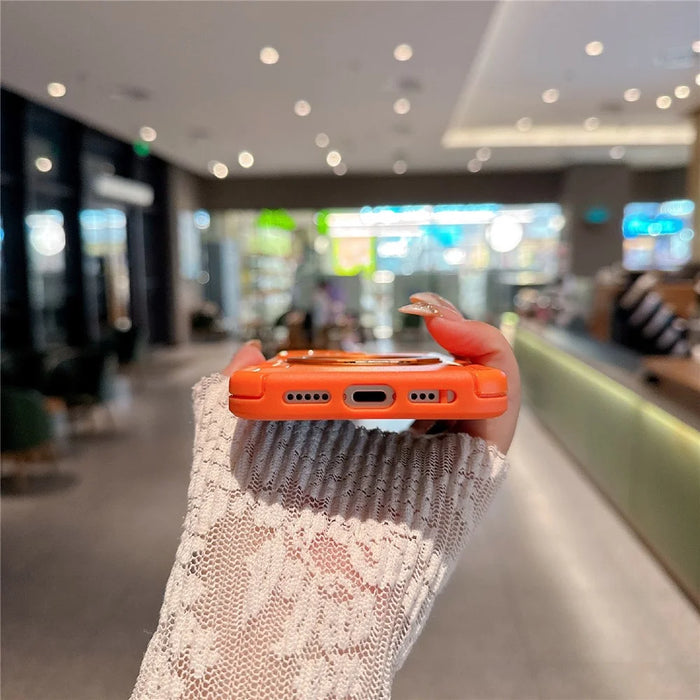 For iPhone 17 Case Rotating Kickstand Dual-Layer PC + TPU Phone Protective Cover - Orange - 7
