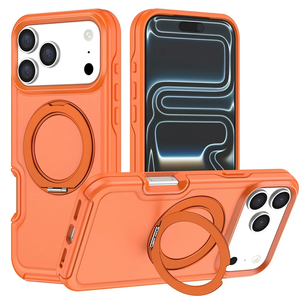 For iPhone 17 Pro Case Rotating Kickstand Dual-Layer PC + TPU Phone Protective Cover - Orange - 1