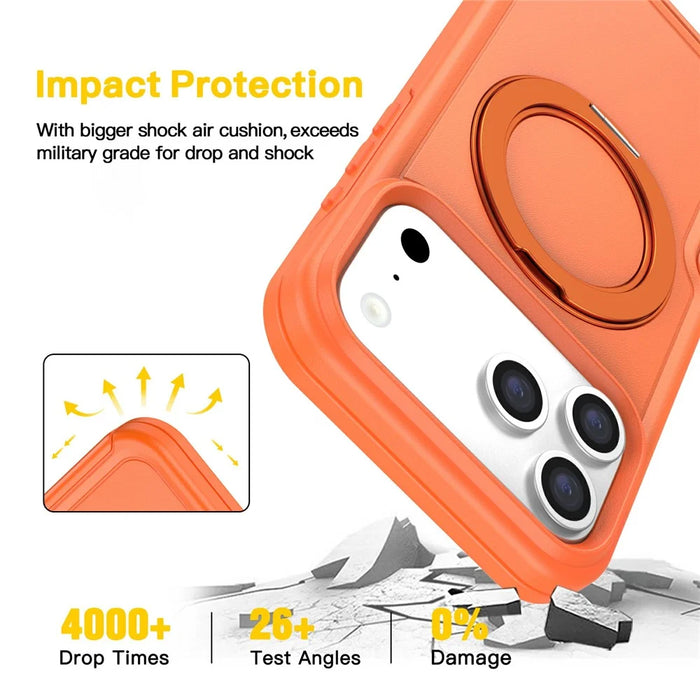 For iPhone 17 Pro Case Rotating Kickstand Dual-Layer PC + TPU Phone Protective Cover - Orange - 2