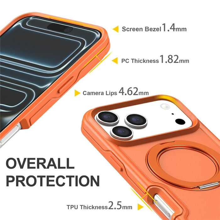 For iPhone 17 Pro Case Rotating Kickstand Dual-Layer PC + TPU Phone Protective Cover - Orange - 3
