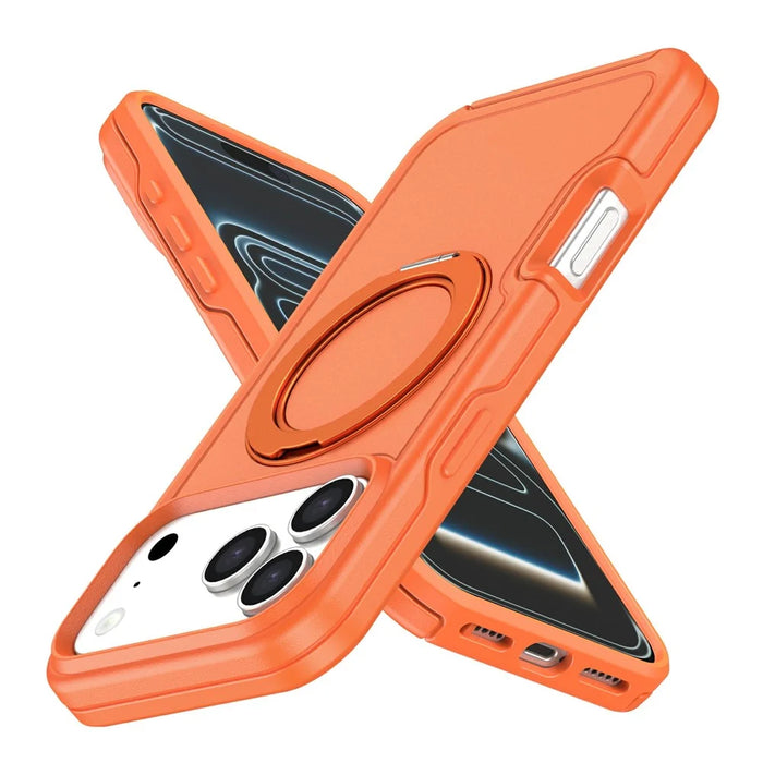 For iPhone 17 Pro Case Rotating Kickstand Dual-Layer PC + TPU Phone Protective Cover - Orange - 4