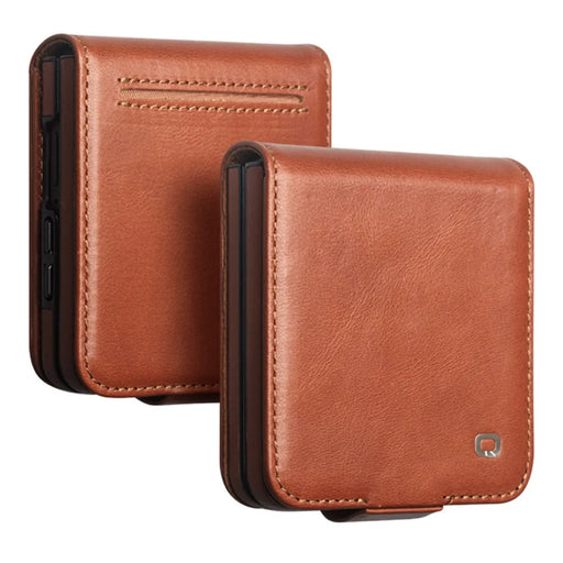 QIALINO for Samsung Galaxy Z Fold8 Ultra Case Oil-Waxed Genuine Cow Leather Flip Card Slot Phone Cover - Light Brown - 1