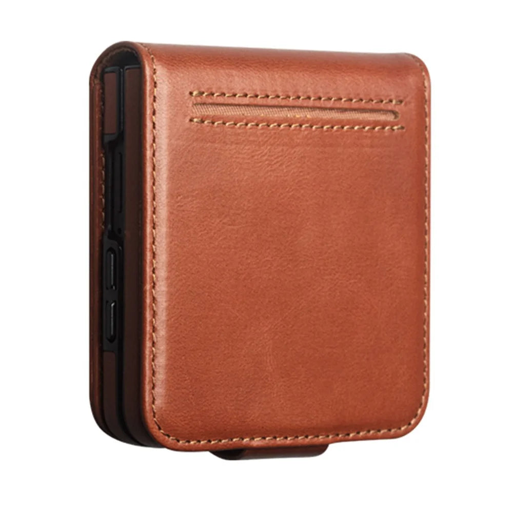 QIALINO for Samsung Galaxy Z Fold8 Ultra Case Oil-Waxed Genuine Cow Leather Flip Card Slot Phone Cover - Light Brown - 4