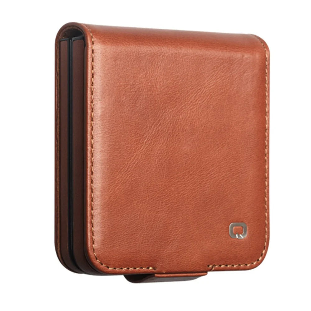 QIALINO for Samsung Galaxy Z Fold8 Ultra Case Oil-Waxed Genuine Cow Leather Flip Card Slot Phone Cover - Light Brown - 5