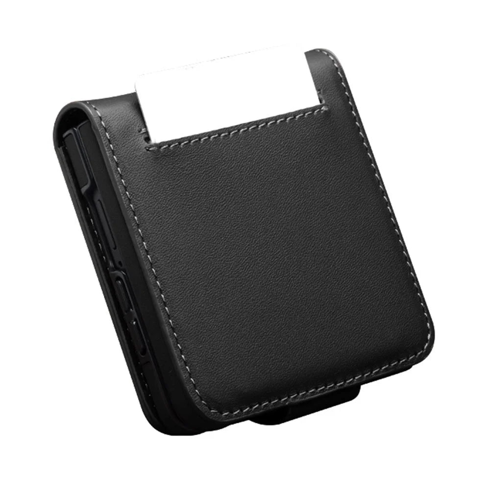 QIALINO For Samsung Galaxy Z Flip8 Case Card Holder Genuine Cow Leather Flip Phone Cover - Black - 2
