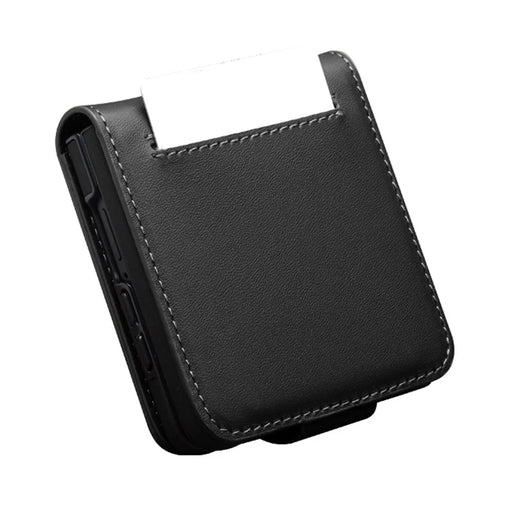 QIALINO For Samsung Galaxy Z Flip8 Case Card Holder Genuine Cow Leather Flip Phone Cover - Black - 2