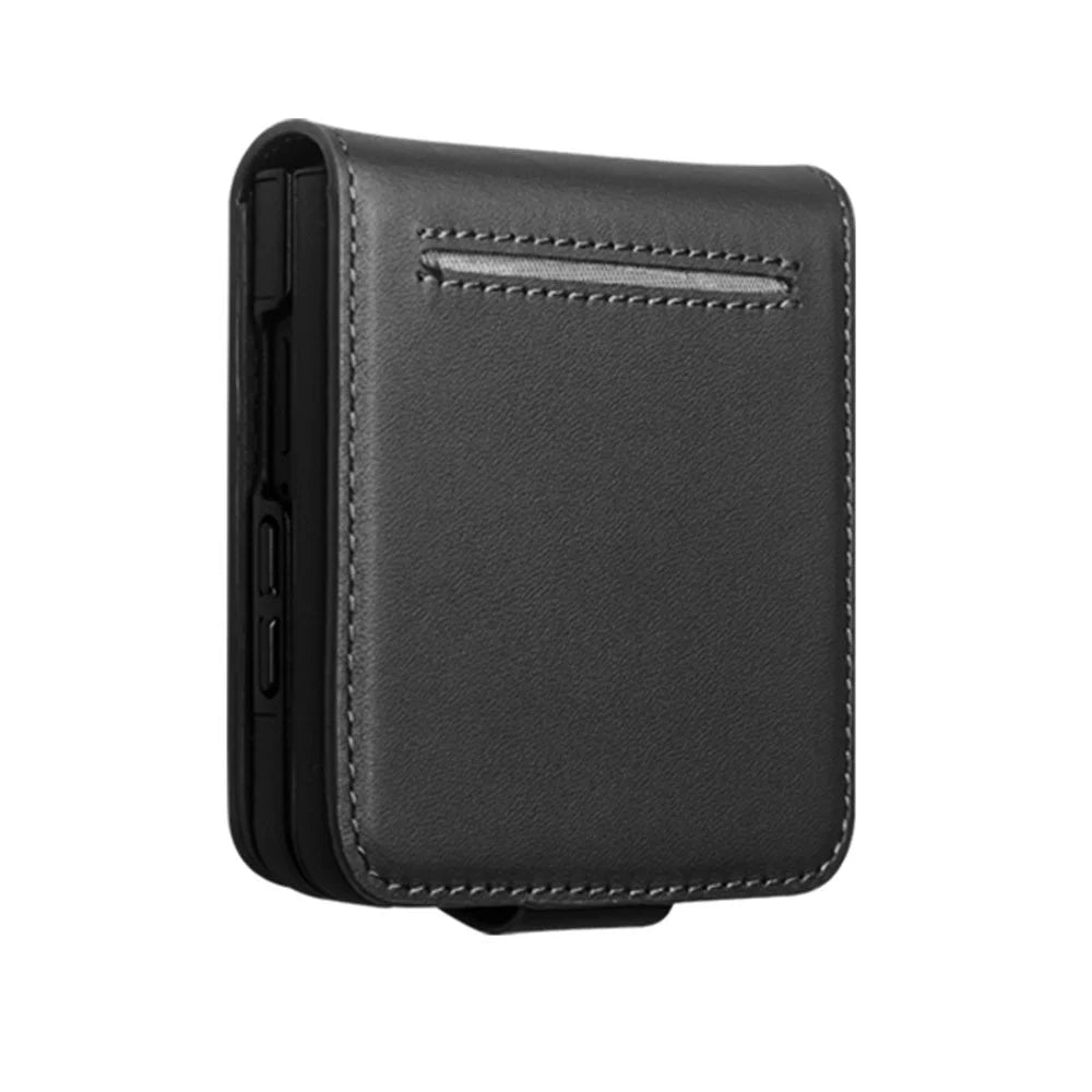 QIALINO For Samsung Galaxy Z Flip8 Case Card Holder Genuine Cow Leather Flip Phone Cover - Black - 4