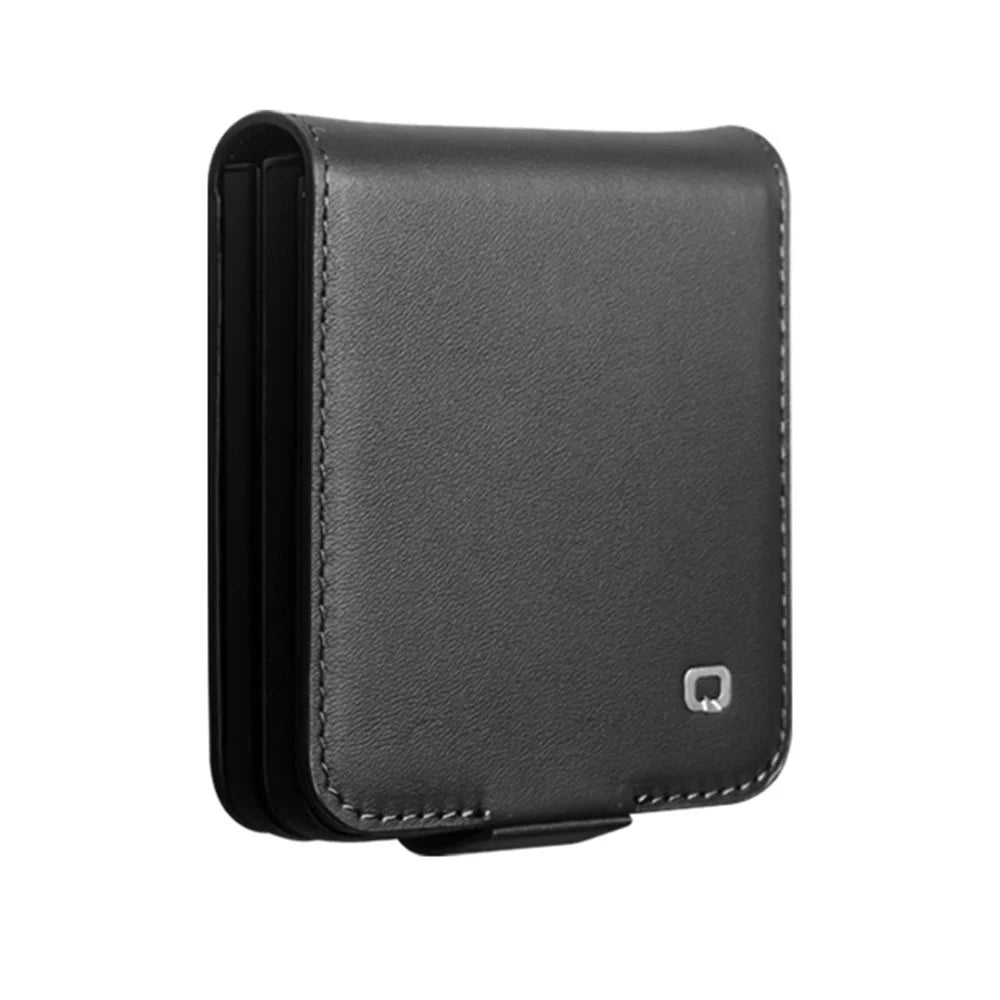 QIALINO For Samsung Galaxy Z Flip8 Case Card Holder Genuine Cow Leather Flip Phone Cover - Black - 5