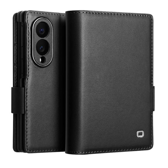 QIALINO For Samsung Galaxy Z Fold8 Case Flip Stand Genuine Cow Leather Phone Cover - Black - 1
