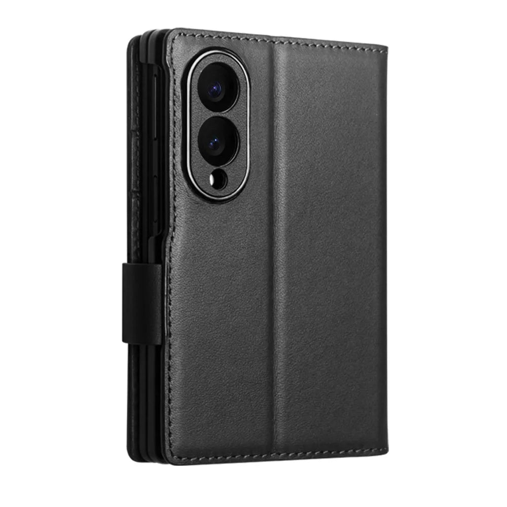 QIALINO For Samsung Galaxy Z Fold8 Case Flip Stand Genuine Cow Leather Phone Cover - Black - 5