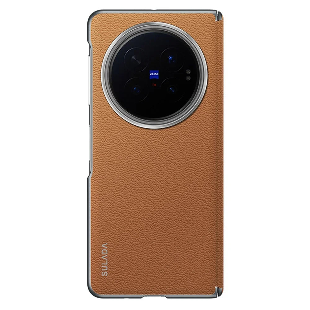 SULADA For vivo X Fold6 5G Case Genuine Cow Leather Frameless Phone Back Cover - Brown - 1