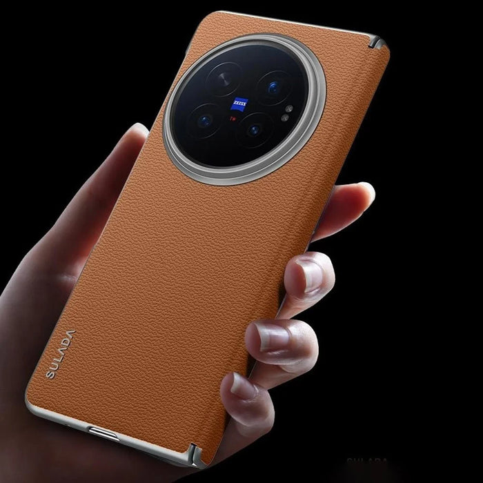 SULADA For vivo X Fold6 5G Case Genuine Cow Leather Frameless Phone Back Cover - Brown - 7