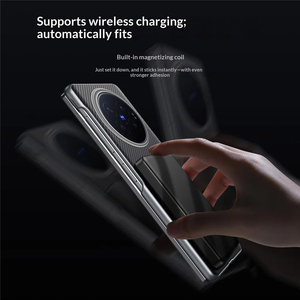 SULADA For vivo X Fold6 5G Magnetic Case Leather+PC Phone Cover Carbon Fiber Texture - Black - 3