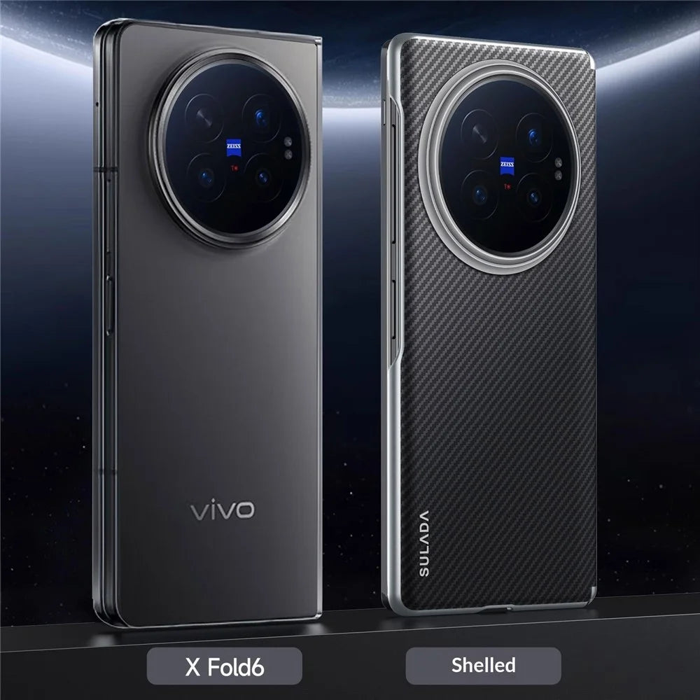 SULADA For vivo X Fold6 5G Magnetic Case Leather+PC Phone Cover Carbon Fiber Texture - Black - 4