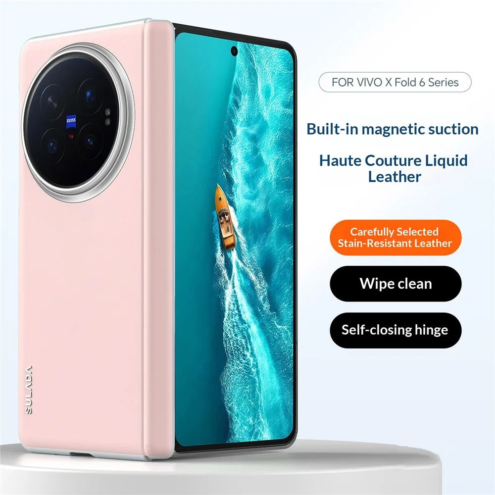 SULADA For vivo X Fold6 5G Magnetic Case Leather Back Cover Hinge Protection - Pink - 3