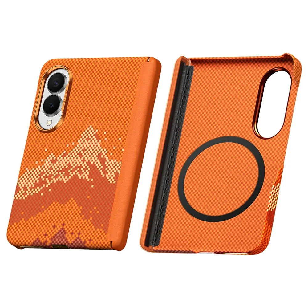 SULADA for Samsung Galaxy Z Fold8 Magnetic Case Golden Mountain Pattern Skin-Feel Hard PC Slim Phone Cover - Orange - 1