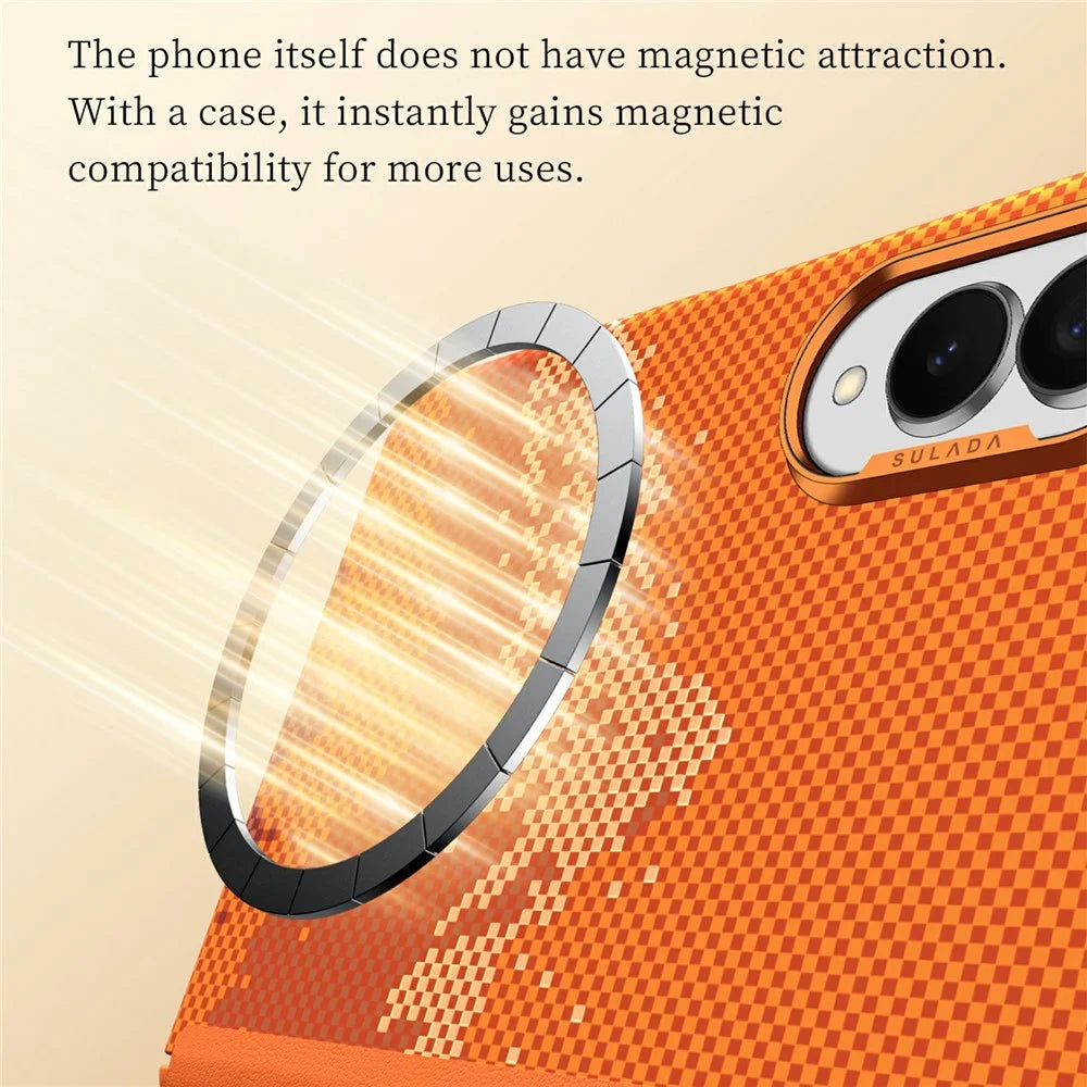 SULADA for Samsung Galaxy Z Fold8 Magnetic Case Golden Mountain Pattern Skin-Feel Hard PC Slim Phone Cover - Orange - 2