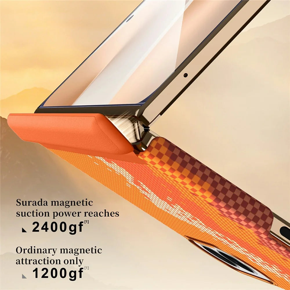 SULADA for Samsung Galaxy Z Fold8 Magnetic Case Golden Mountain Pattern Skin-Feel Hard PC Slim Phone Cover - Orange - 3