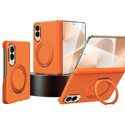SULADA For Samsung Galaxy Z Fold8 Kickstand Magnetic Case Kevlar Grid Textured Anti Fingerprint PC Phone Cover - Orange - 1