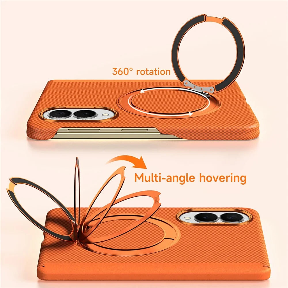 SULADA For Samsung Galaxy Z Fold8 Kickstand Magnetic Case Kevlar Grid Textured Anti Fingerprint PC Phone Cover - Orange - 3