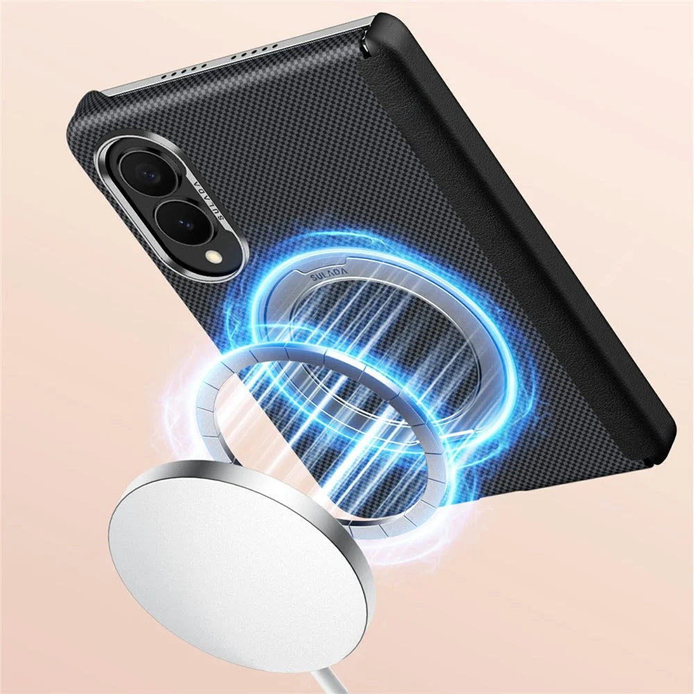 SULADA For Samsung Galaxy Z Fold8 Kickstand Magnetic Case Kevlar Grid Textured Anti Fingerprint PC Phone Cover - Orange - 5