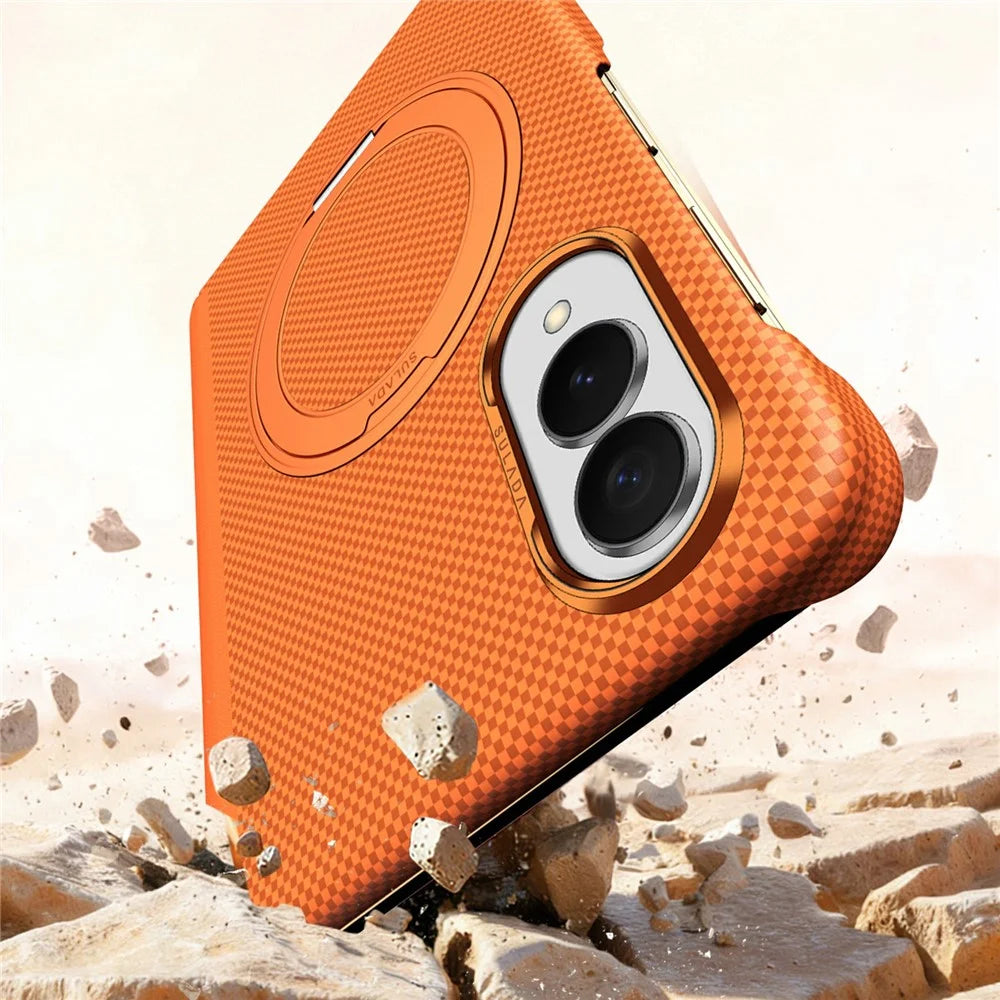 SULADA For Samsung Galaxy Z Fold8 Kickstand Magnetic Case Kevlar Grid Textured Anti Fingerprint PC Phone Cover - Orange - 7