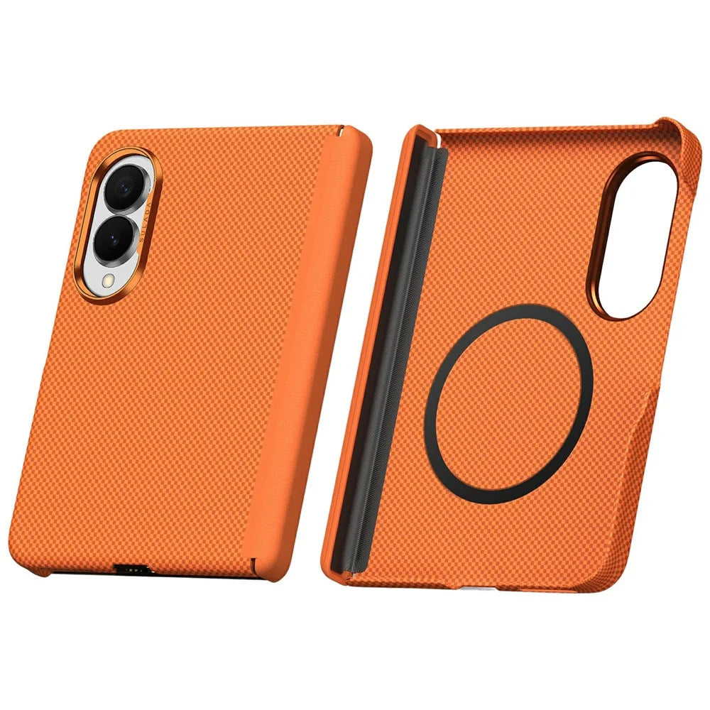 SULADA For Samsung Galaxy Z Fold8 Protective Magnetic Case Kevlar Grid Textured Anti Fingerprint PC Phone Cover - Orange - 1