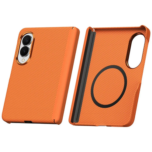 SULADA For Samsung Galaxy Z Fold8 Protective Magnetic Case Kevlar Grid Textured Anti Fingerprint PC Phone Cover - Orange - 1