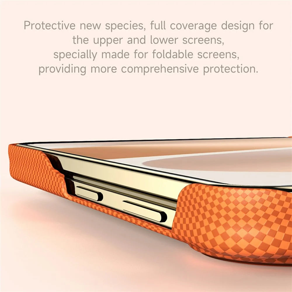 SULADA For Samsung Galaxy Z Fold8 Protective Magnetic Case Kevlar Grid Textured Anti Fingerprint PC Phone Cover - Orange - 4