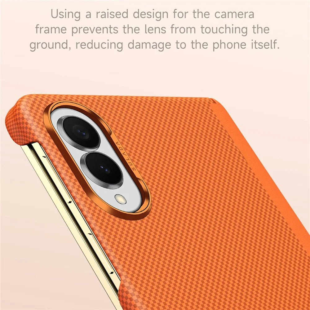 SULADA For Samsung Galaxy Z Fold8 Protective Magnetic Case Kevlar Grid Textured Anti Fingerprint PC Phone Cover - Orange - 5