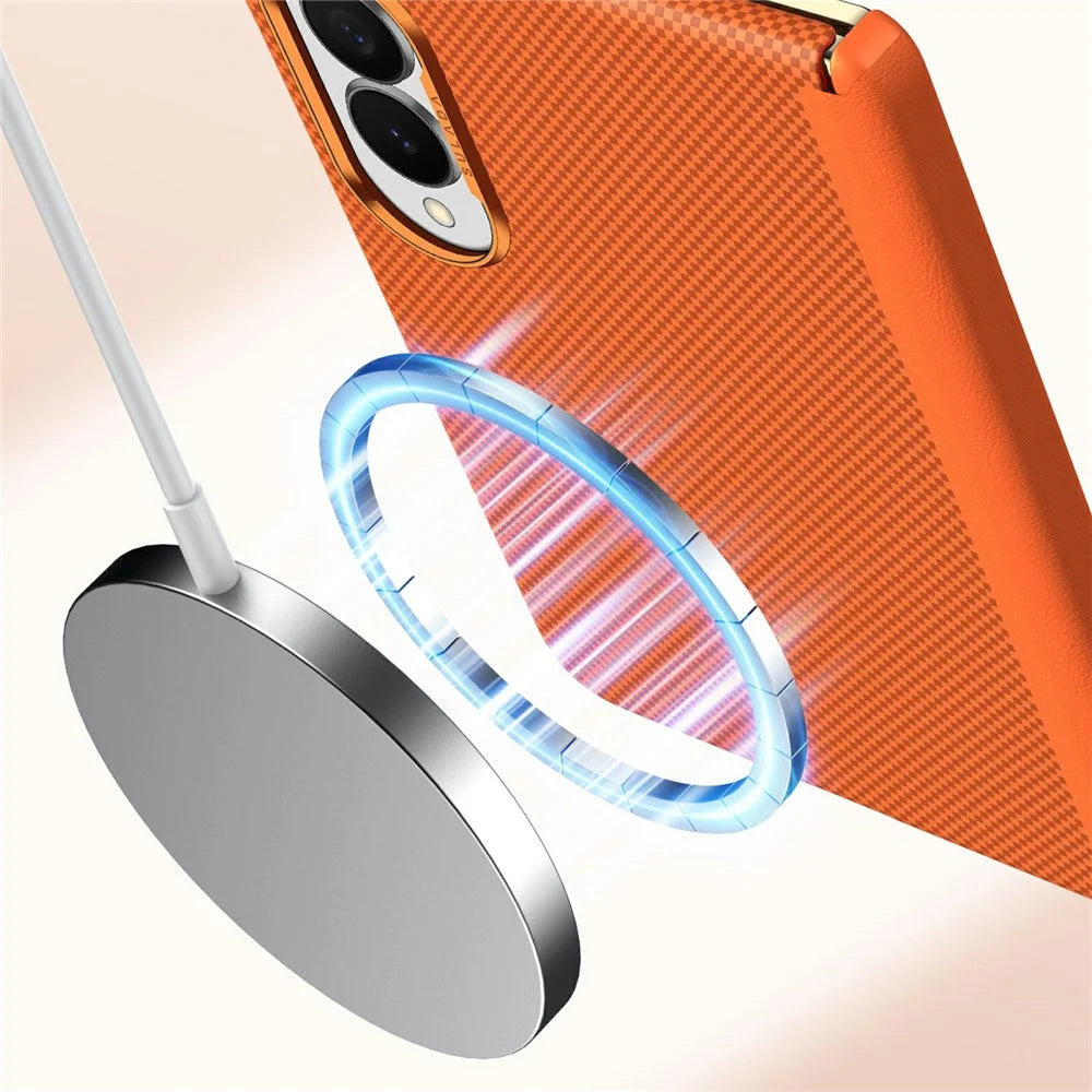 SULADA For Samsung Galaxy Z Fold8 Protective Magnetic Case Kevlar Grid Textured Anti Fingerprint PC Phone Cover - Orange - 6