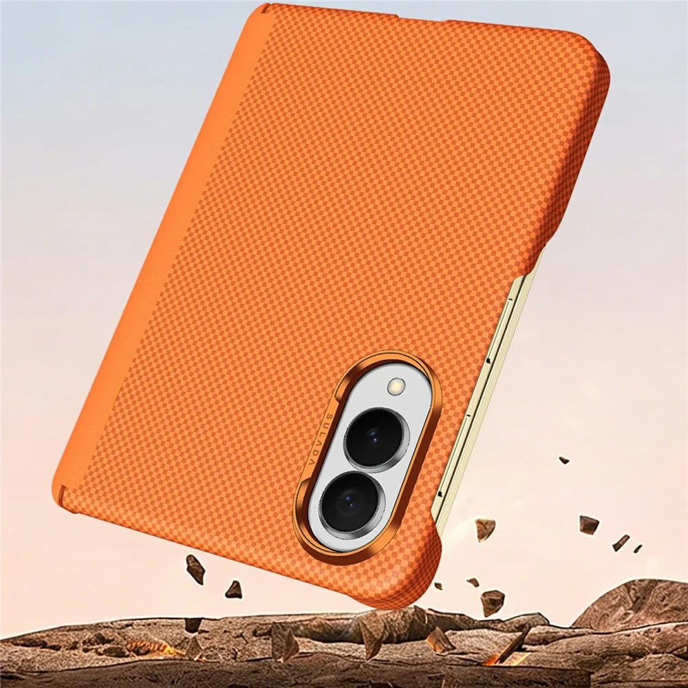 SULADA For Samsung Galaxy Z Fold8 Protective Magnetic Case Kevlar Grid Textured Anti Fingerprint PC Phone Cover - Orange - 7