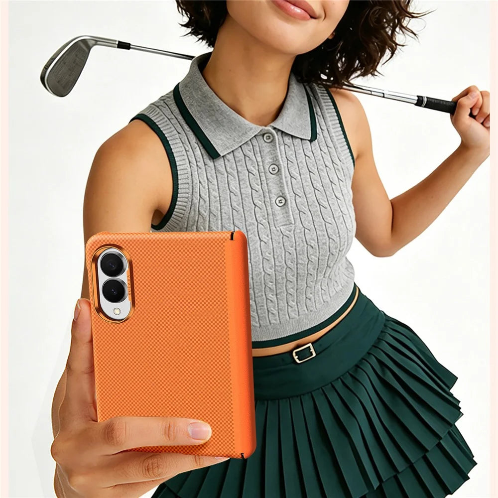 For Samsung Galaxy Z Fold8 Protective Case Kevlar Grid Textured Anti Fingerprint PC Phone Cover - Orange - 2