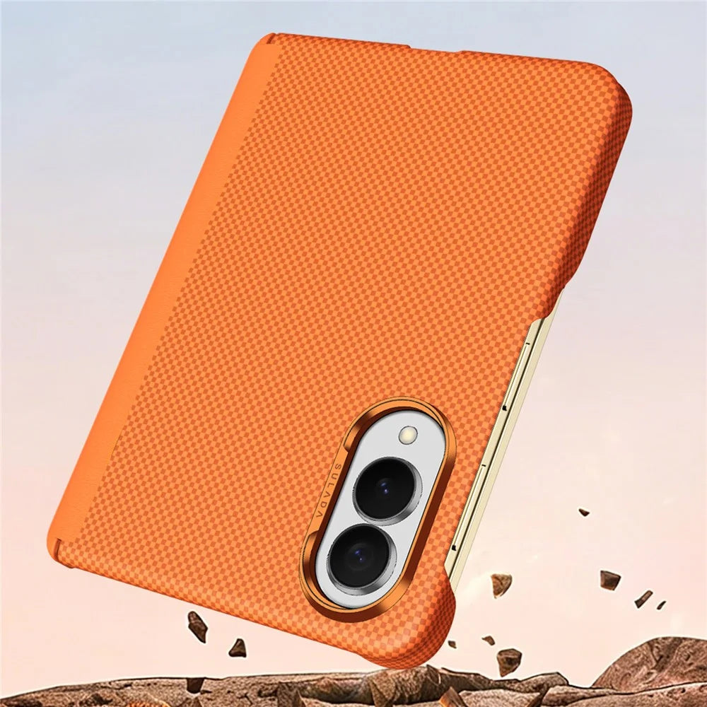 For Samsung Galaxy Z Fold8 Protective Case Kevlar Grid Textured Anti Fingerprint PC Phone Cover - Orange - 5