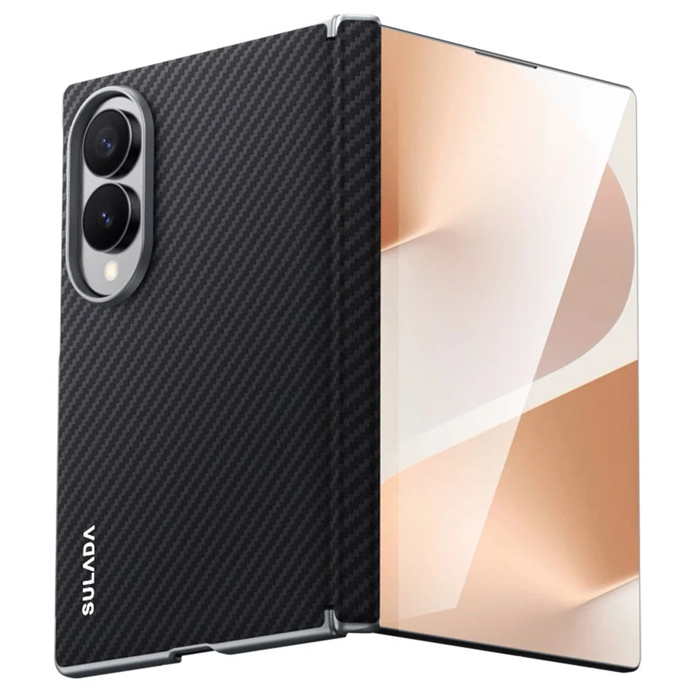 SULADA For Samsung Galaxy Z Fold8 Magnetic Case Leather+PC Phone Cover Carbon Fiber Texture - Black - 1